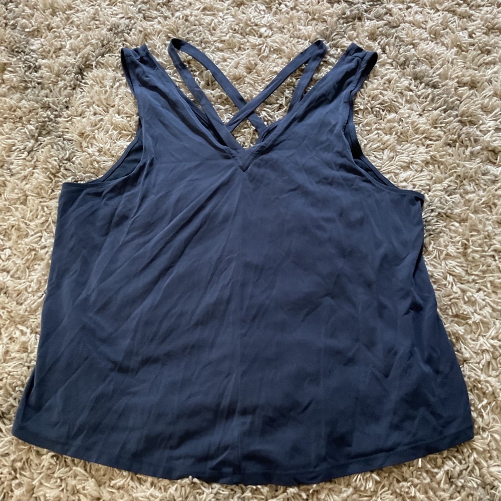 Soft & Sexy Navy Blue Strappy Crisscross Back V-Neck Activewear Tank Top
